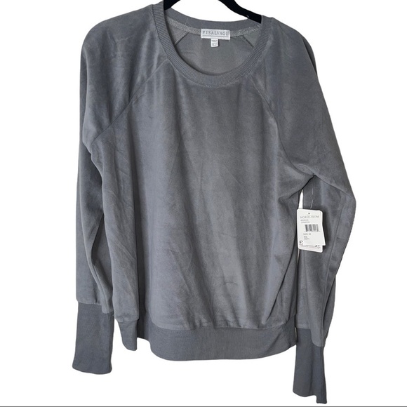 NWT P.J. SALVAGE Gray Velour Crewneck Sweatshirt Pajama Top Size Medium - Picture 2 of 7